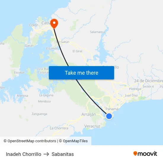 Inadeh Chorrillo to Sabanitas map