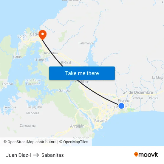 Juan Diaz-I to Sabanitas map