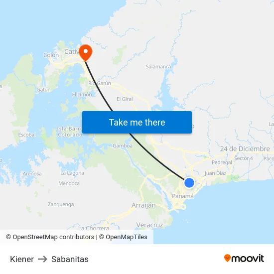 Kiener to Sabanitas map