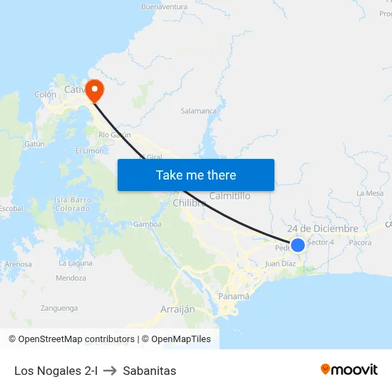 Los Nogales 2-I to Sabanitas map