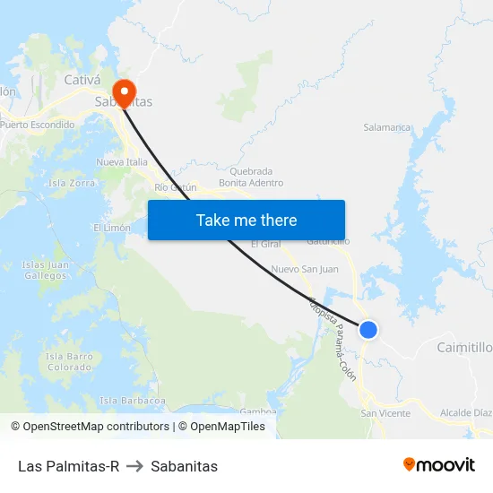 Las Palmitas-R to Sabanitas map