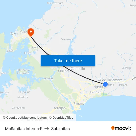 Mañanitas Interna-R to Sabanitas map