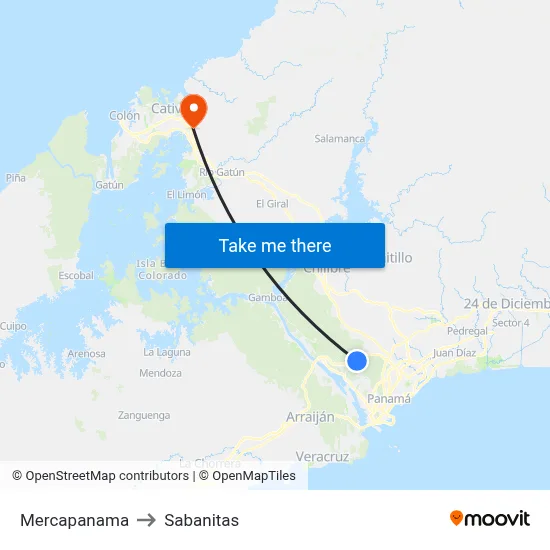 Mercapanama to Sabanitas map