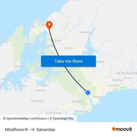 Miraflores-R to Sabanitas map