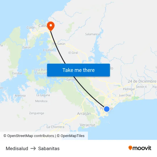 Medisalud to Sabanitas map
