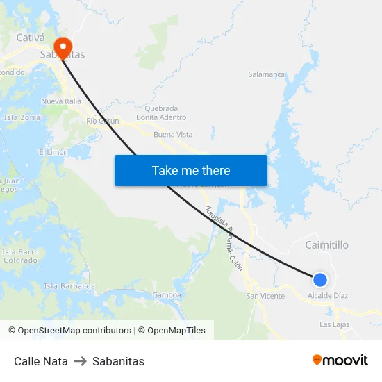 Calle Nata to Sabanitas map