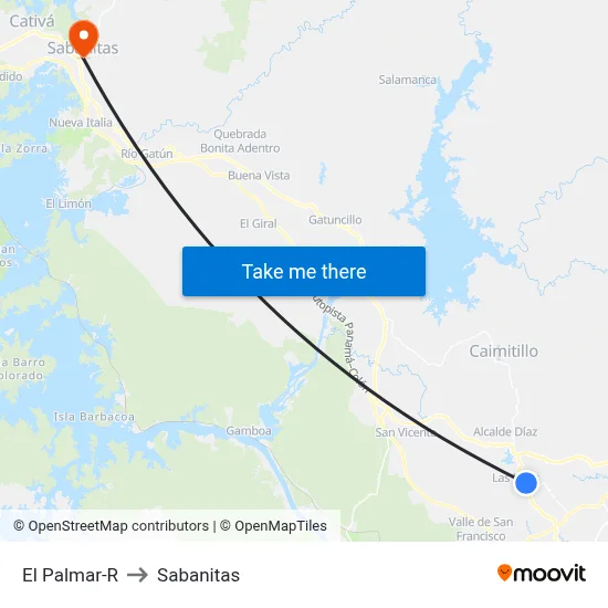 El Palmar-R to Sabanitas map