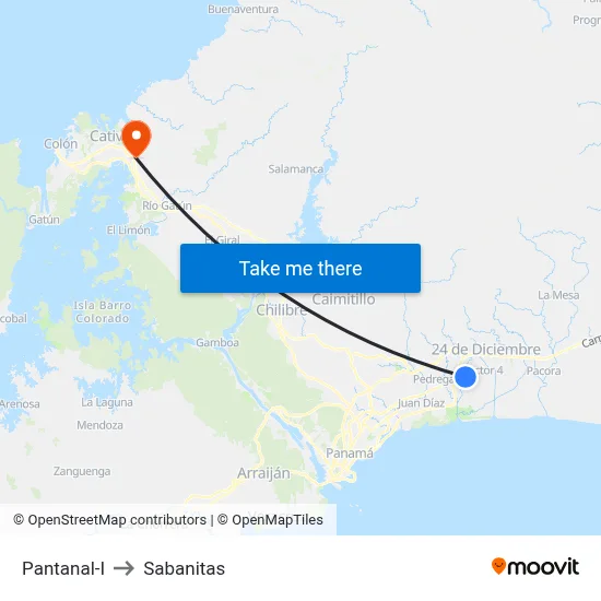 Pantanal-I to Sabanitas map
