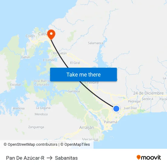 Pan De Azúcar-R to Sabanitas map