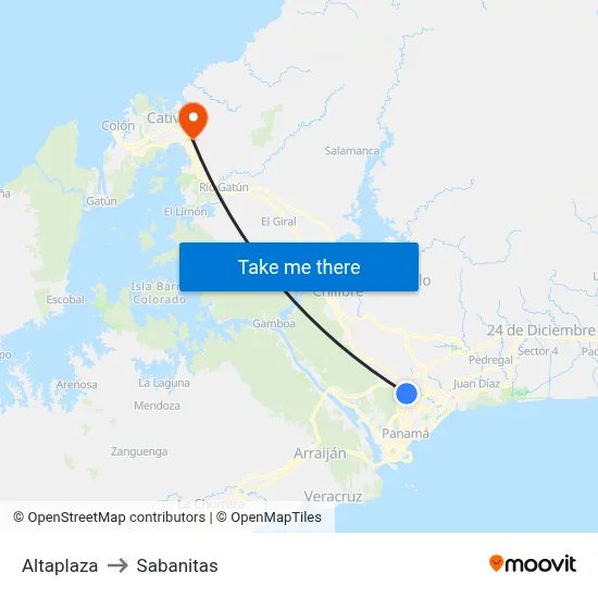 Altaplaza to Sabanitas map