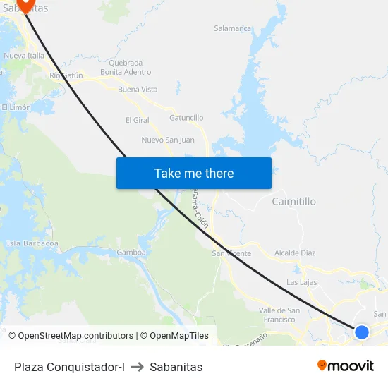 Plaza Conquistador-I to Sabanitas map