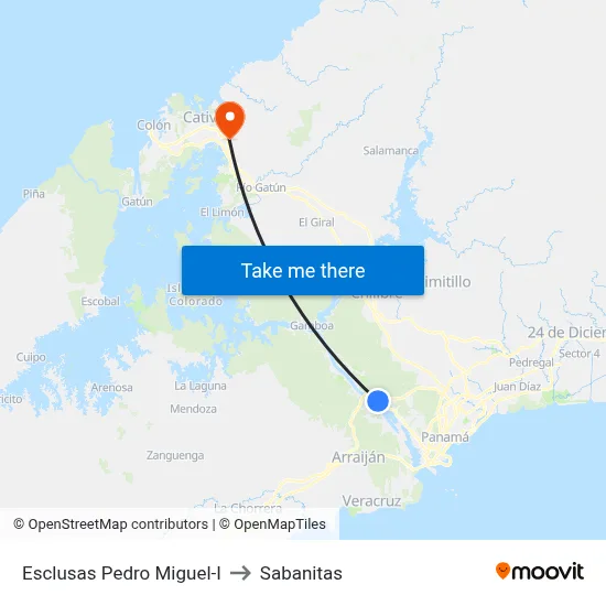 Esclusas Pedro Miguel-I to Sabanitas map