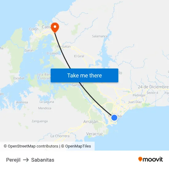 Perejil to Sabanitas map