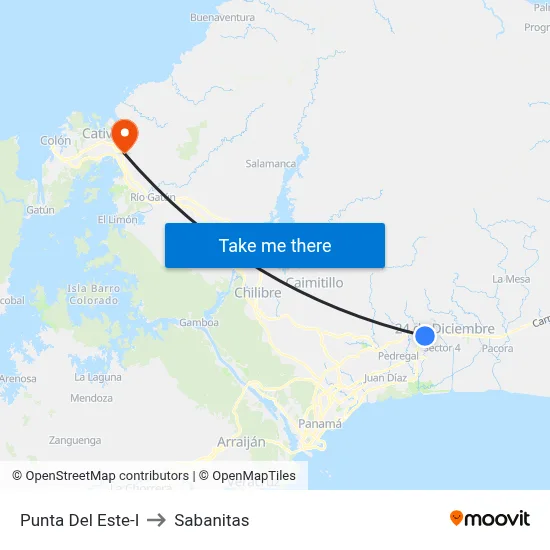 Punta Del Este-I to Sabanitas map