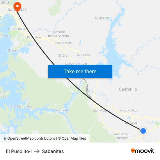 El Pueblito-I to Sabanitas map