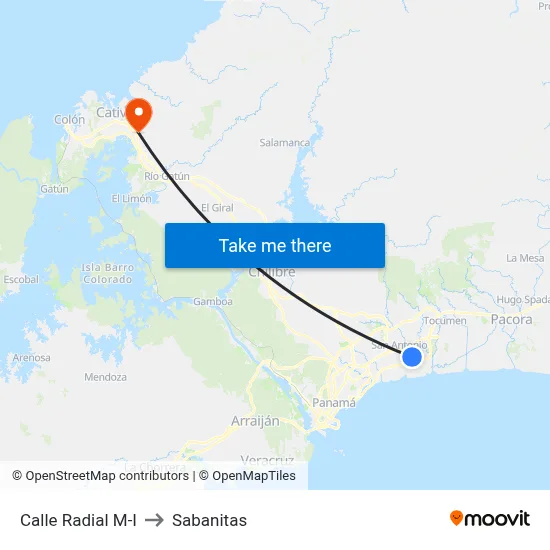 Calle Radial M-I to Sabanitas map