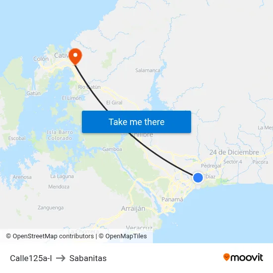 Calle125a-I to Sabanitas map