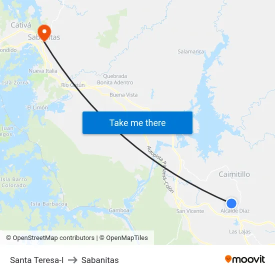Santa Teresa-I to Sabanitas map