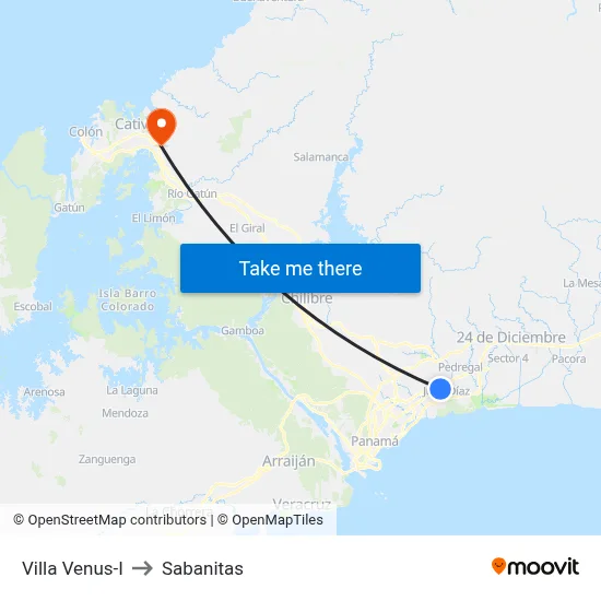 Villa Venus-I to Sabanitas map