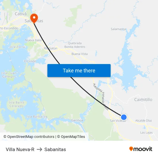 Villa Nueva-R to Sabanitas map