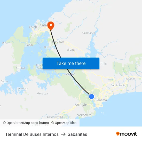 Terminal De Buses Internos to Sabanitas map