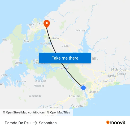 Parada De Fsu to Sabanitas map