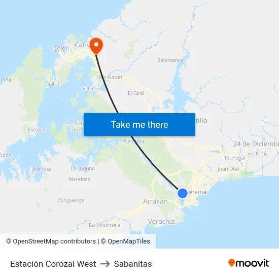 Estación Corozal West to Sabanitas map