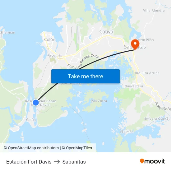 Estación Fort Davis to Sabanitas map
