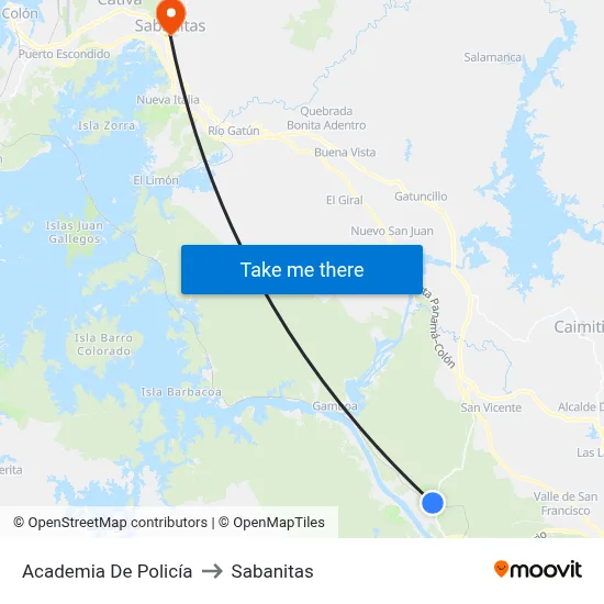 Academia De Policía to Sabanitas map