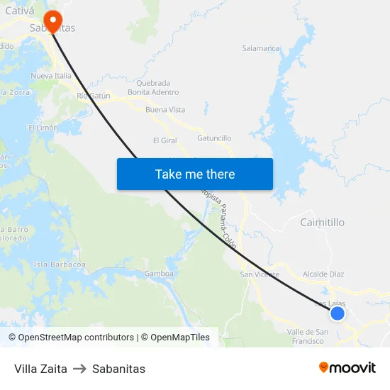 Villa Zaita to Sabanitas map