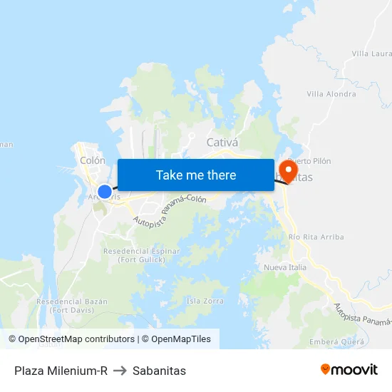 Plaza Milenium-R to Sabanitas map