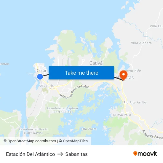 Estación Del Atlántico to Sabanitas map