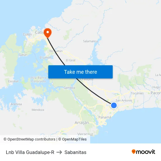 Lnb Villa Guadalupe-R to Sabanitas map