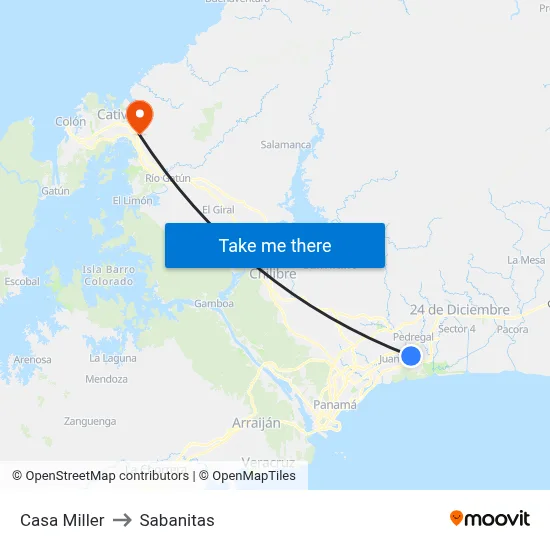 Casa Miller to Sabanitas map