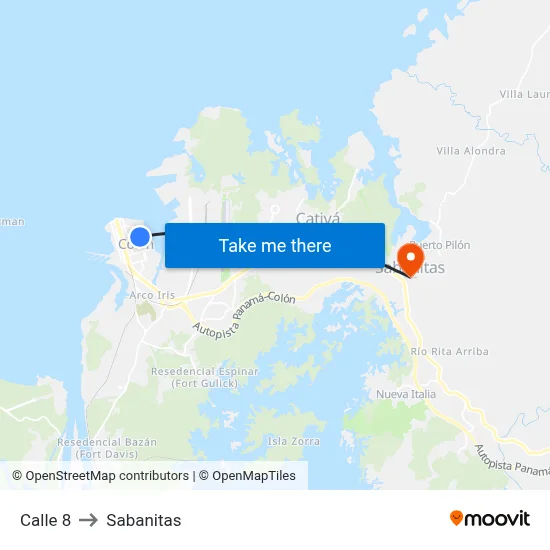 Calle 8 to Sabanitas map