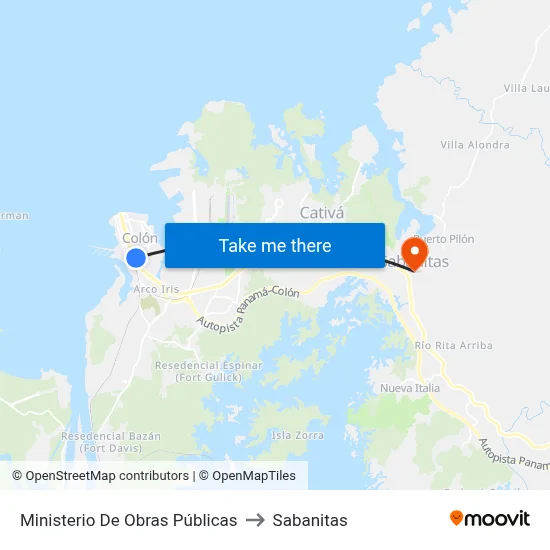 Ministerio De Obras Públicas to Sabanitas map