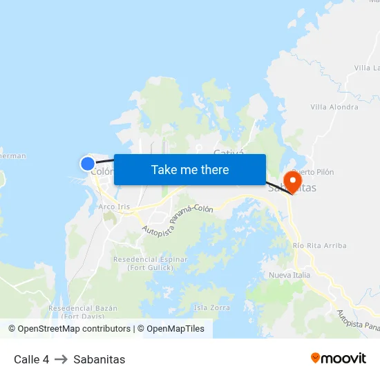 Calle 4 to Sabanitas map