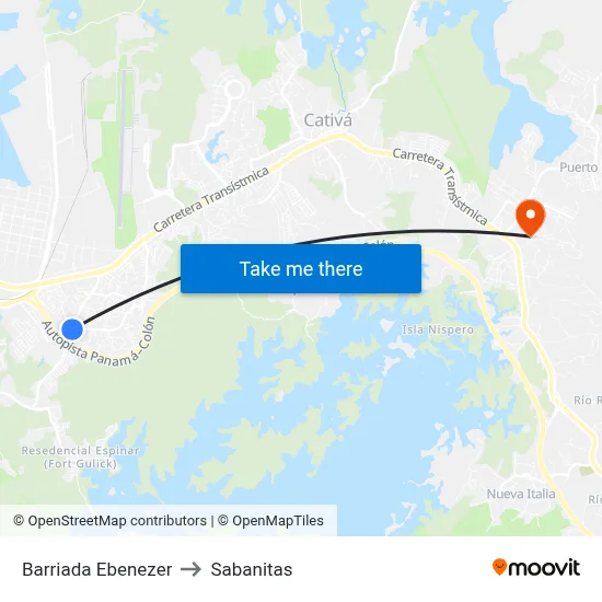 Barriada Ebenezer to Sabanitas map