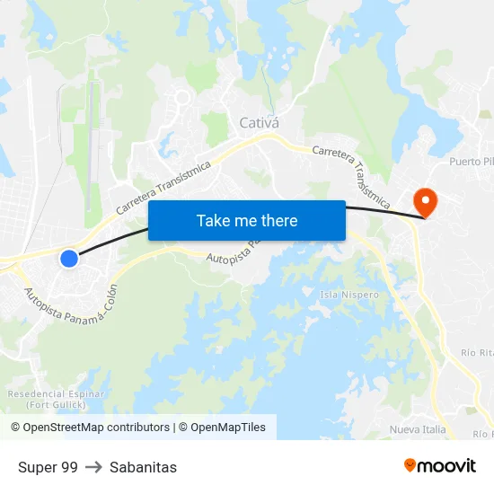 Super 99 to Sabanitas map