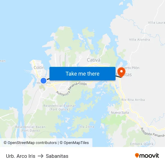 Urb. Arco Iris to Sabanitas map