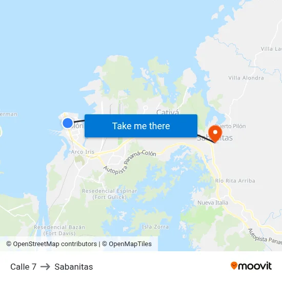 Calle 7 to Sabanitas map