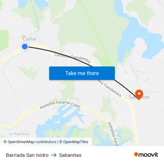Barriada San Isidro to Sabanitas map