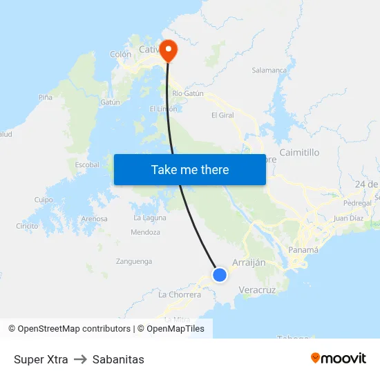 Super Xtra to Sabanitas map
