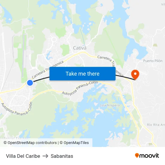 Villa Del Caribe to Sabanitas map