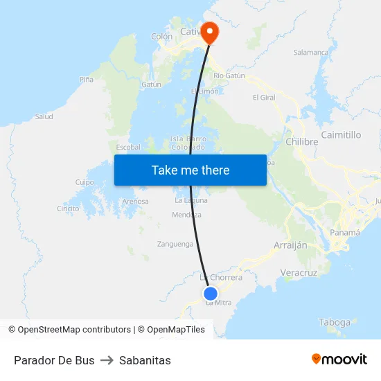 Parador De Bus to Sabanitas map