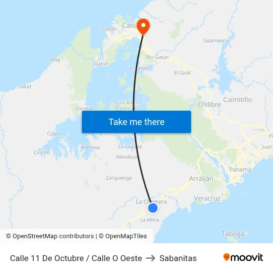 Calle 11 De Octubre / Calle O Oeste to Sabanitas map