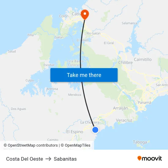 Costa Del Oeste to Sabanitas map