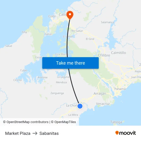 Market Plaza to Sabanitas map