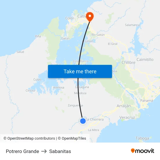 Potrero Grande to Sabanitas map