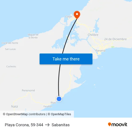 Playa Corona, 59-344 to Sabanitas map